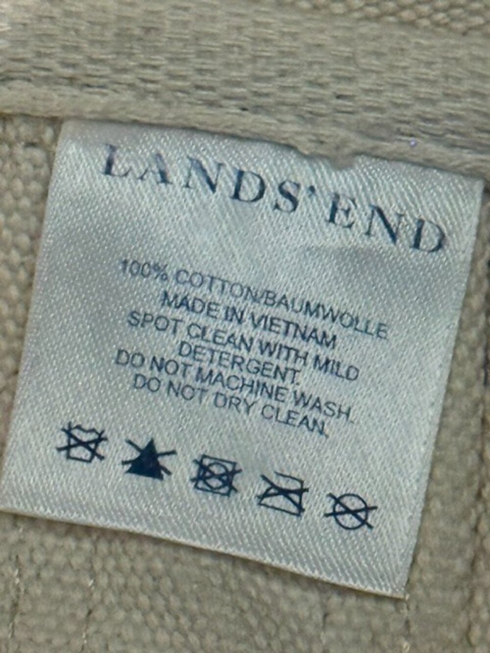 Lands End Heavy Duty Canvas Boat Tote XL Cream Navy USA Retro Zip Zipper Spots - Picture 15 of 16